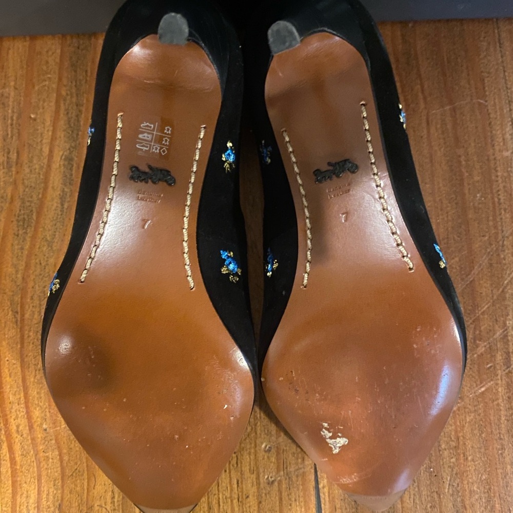 Coach Black and Blue Floral Heels - Picture 4 of 5